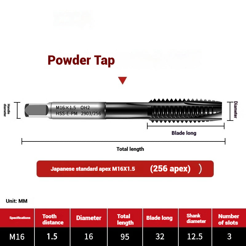 1101-OST High Speed Steel Powder Tap Japanese Standard Apex Screw Point Spiral Powder Metallurgy Tapping Coated Tap Shandong Denso Pricision Tools Co.,Ltd.
